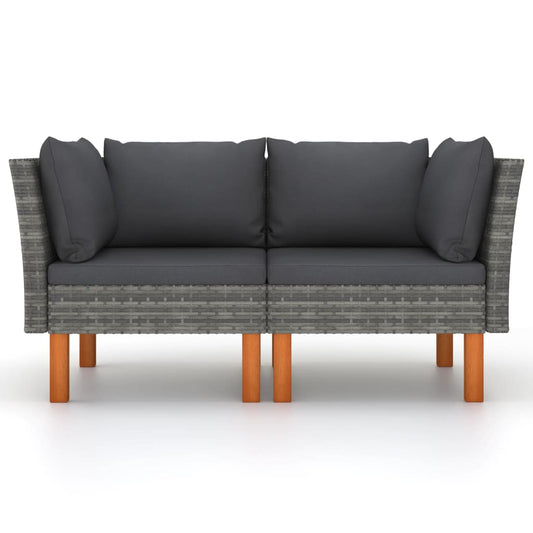 Ecksofas 2 Stk. Poly Rattan und Eukalyptus Massivholz