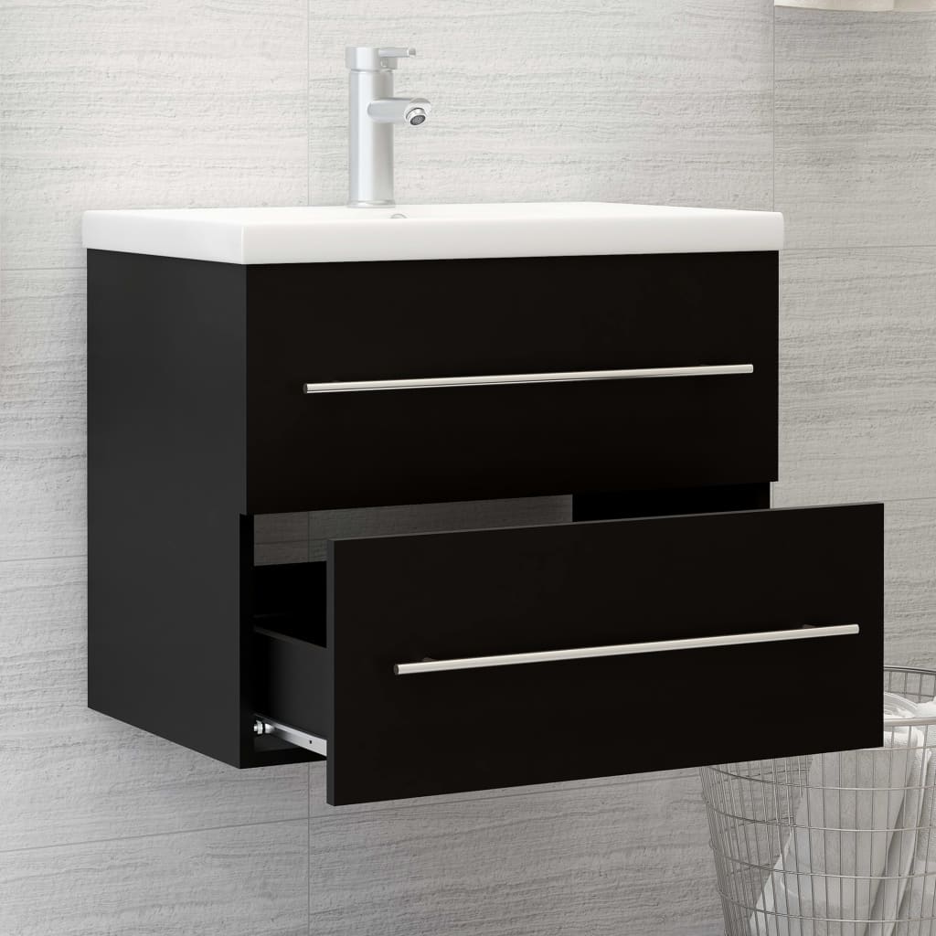 Håndvask Skab Sort 60x38,5x48 cm Træ Materiale