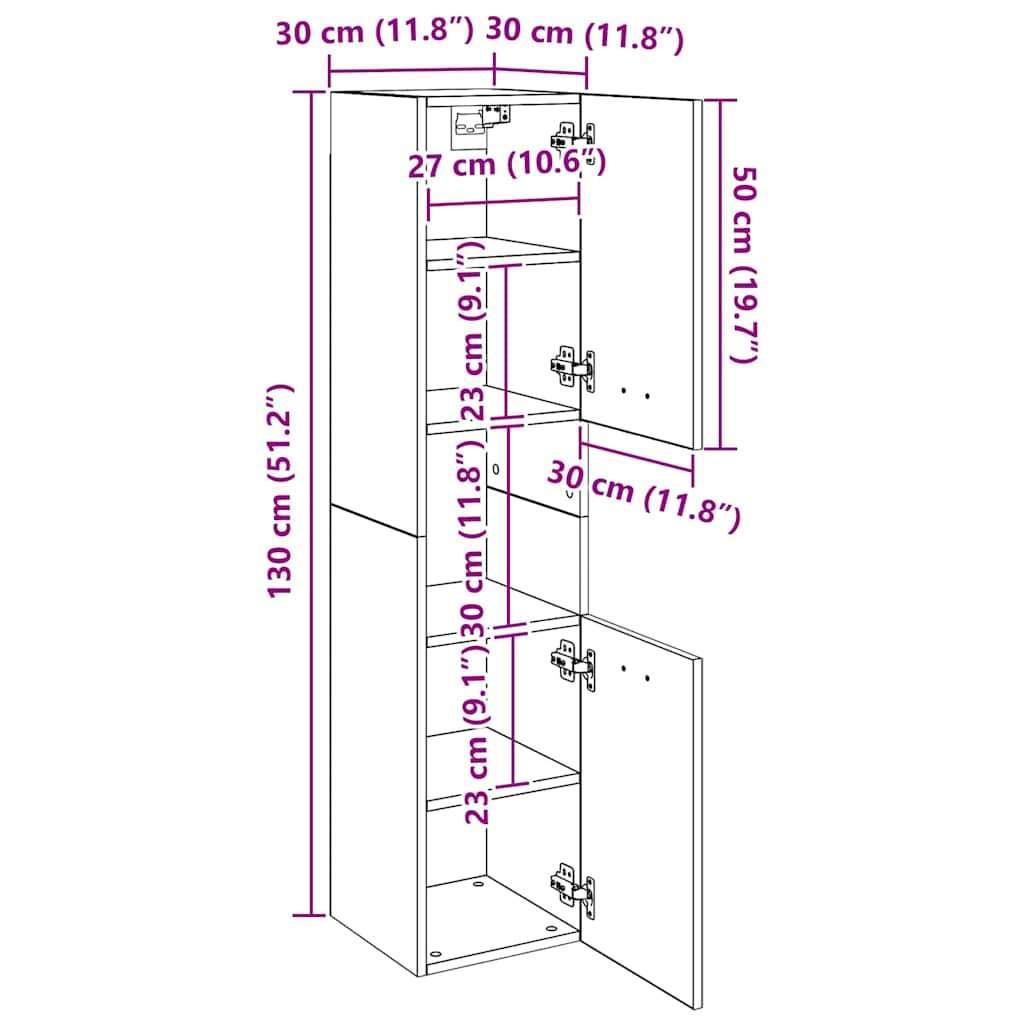 Badezimmerschrank Schwarz 30x30x130 cm Holzwerkstoff