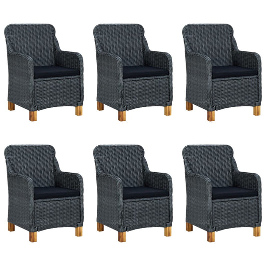 7-tlg. Garten-Essgruppe mit Auflagen Poly Rattan Dunkelgrau