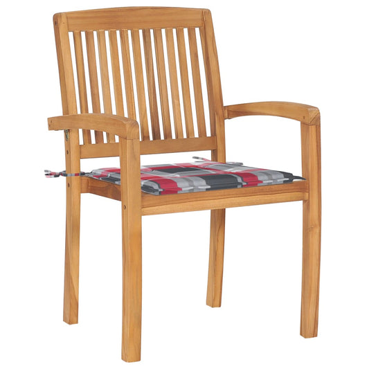 Gartenstühle 2 Stk. Rote Karomuster Kissen Massivholz Teak