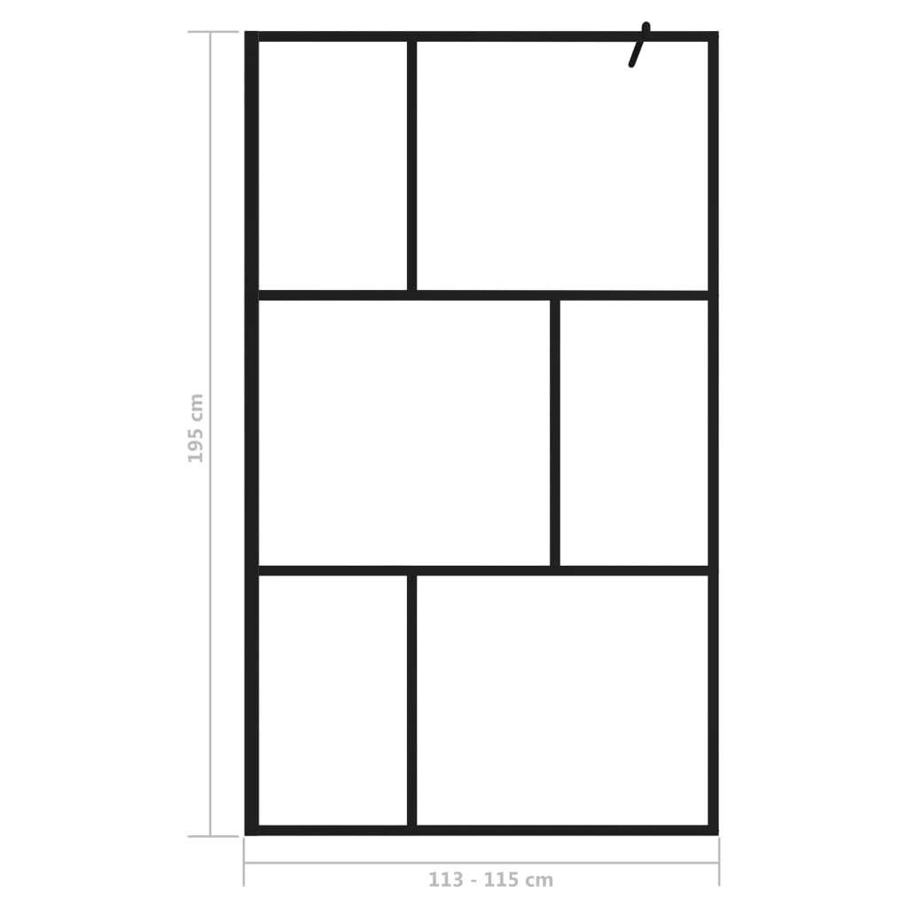Bruseafskærmning til walk-in brusere med hærdet glas sort 115x195 cm