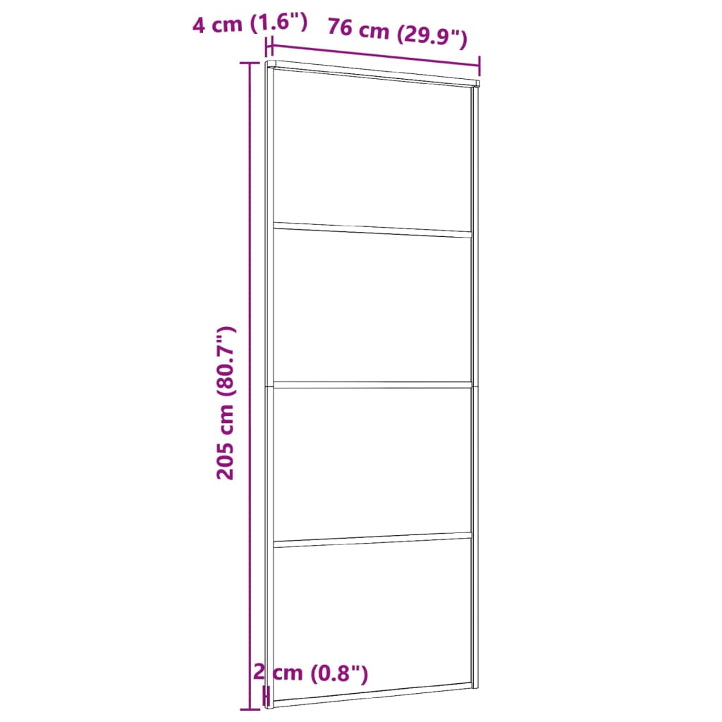 Skydedør aluminium og ESG glas 76x205 cm sort