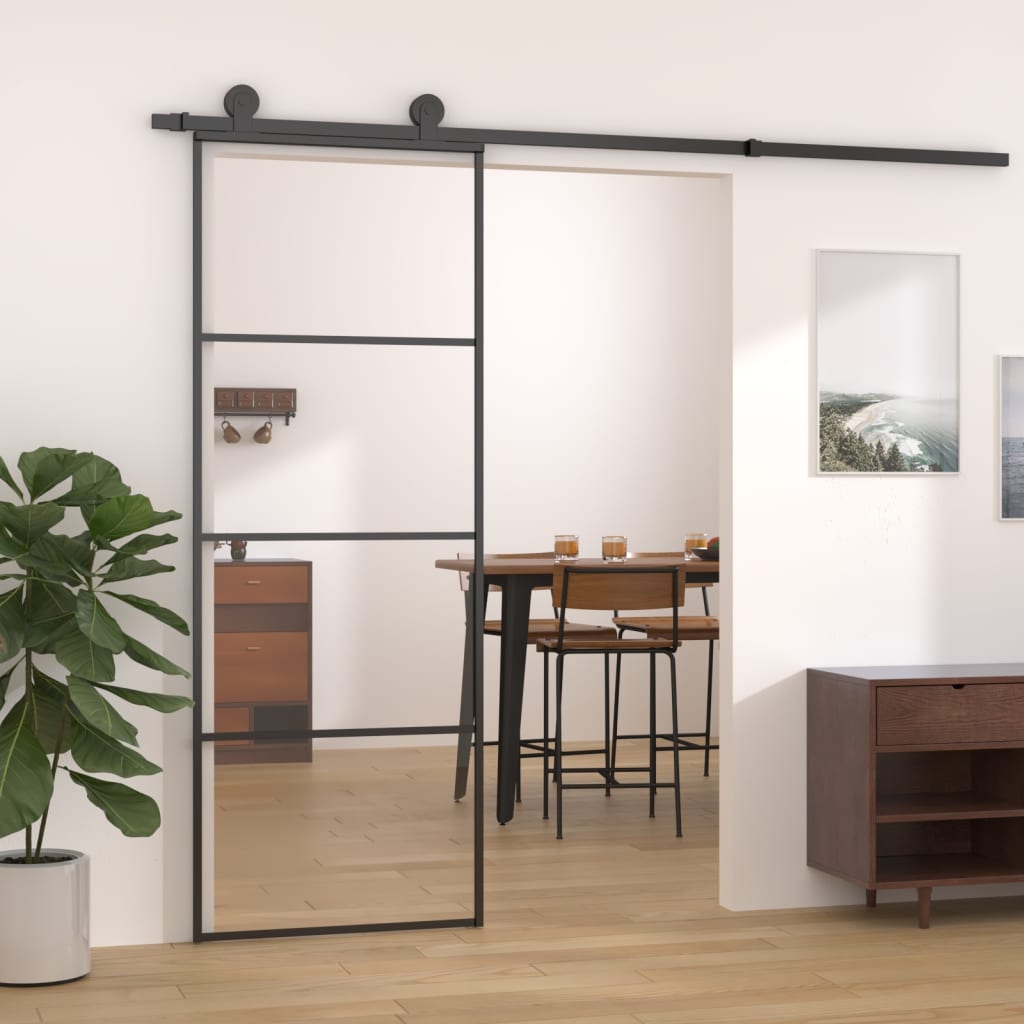 Skydedør aluminium og ESG glas 76x205 cm sort