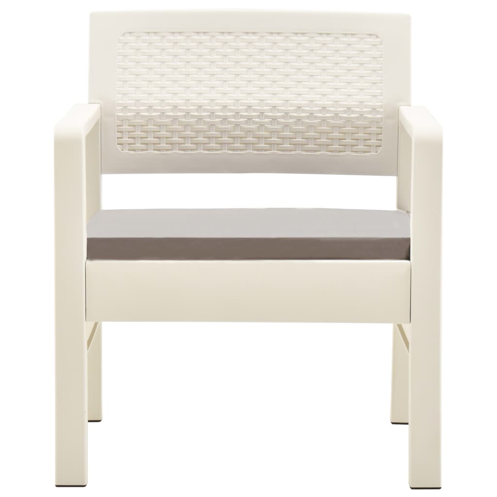 3-tlg. Garten-Lounge-Set mit Auflagen Kunststoff Weiß