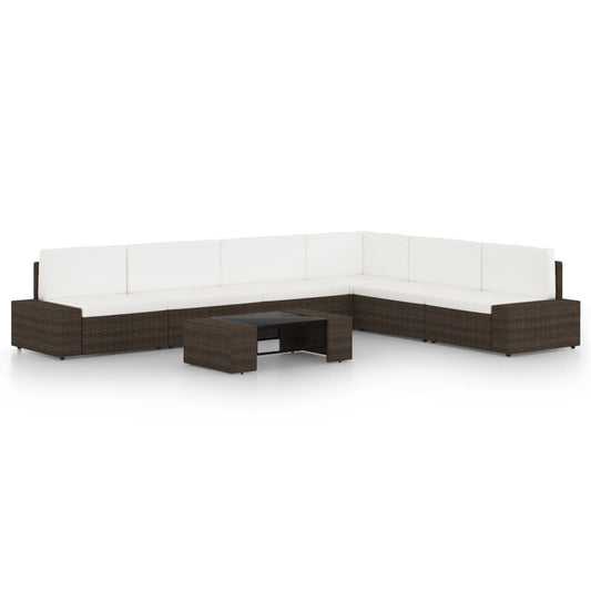 7-tlg. Garten-Lounge-Set mit Kissen Braun Poly Rattan