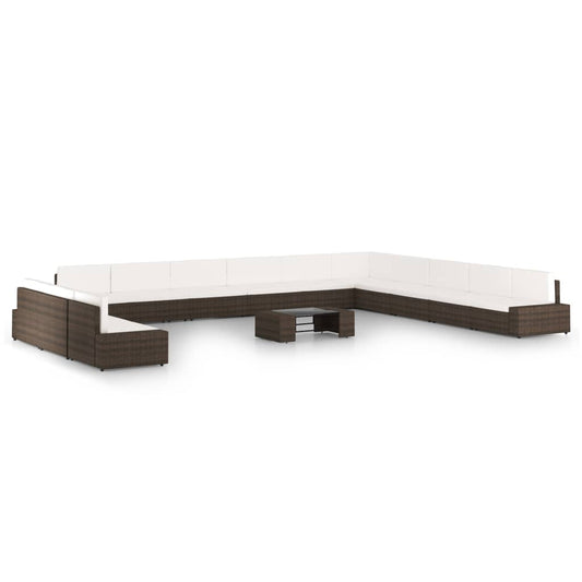 14-tlg. Garten-Lounge-Set mit Kissen Braun Poly Rattan