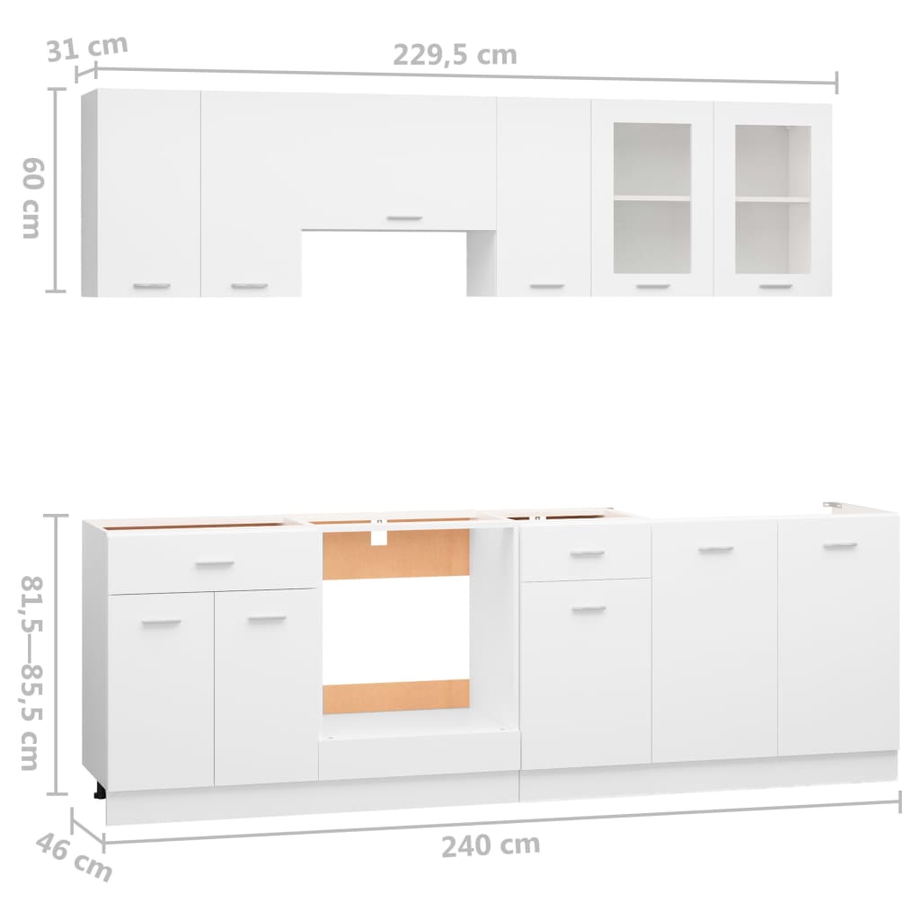 8-tlg. Küchenzeile Lyon Weiß Holzwerkstoff