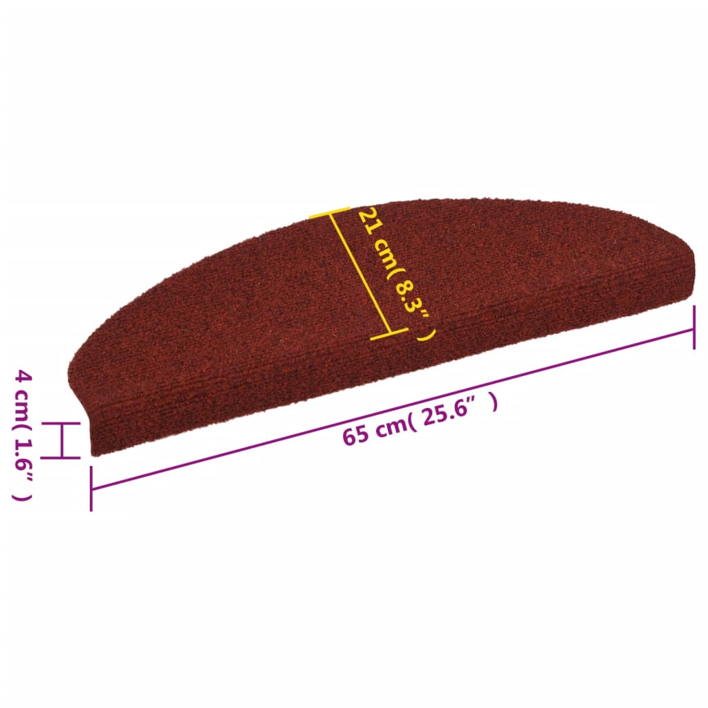 Selvklæbende trappemåtter 10 stk Rød 65x21x4 cm nålefilt