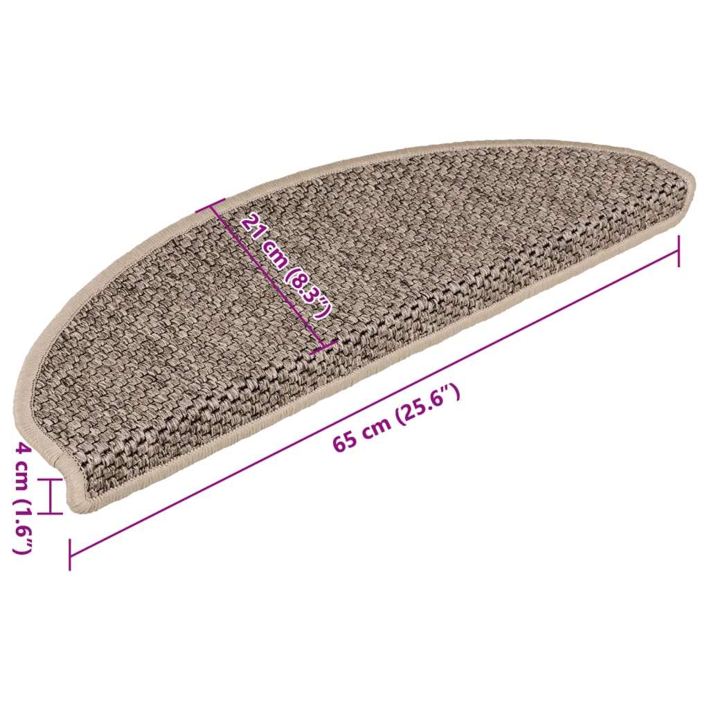Treppenmatten Selbstklebend Sisal 15 Stk. 65x21x4cm Dunkelbeige