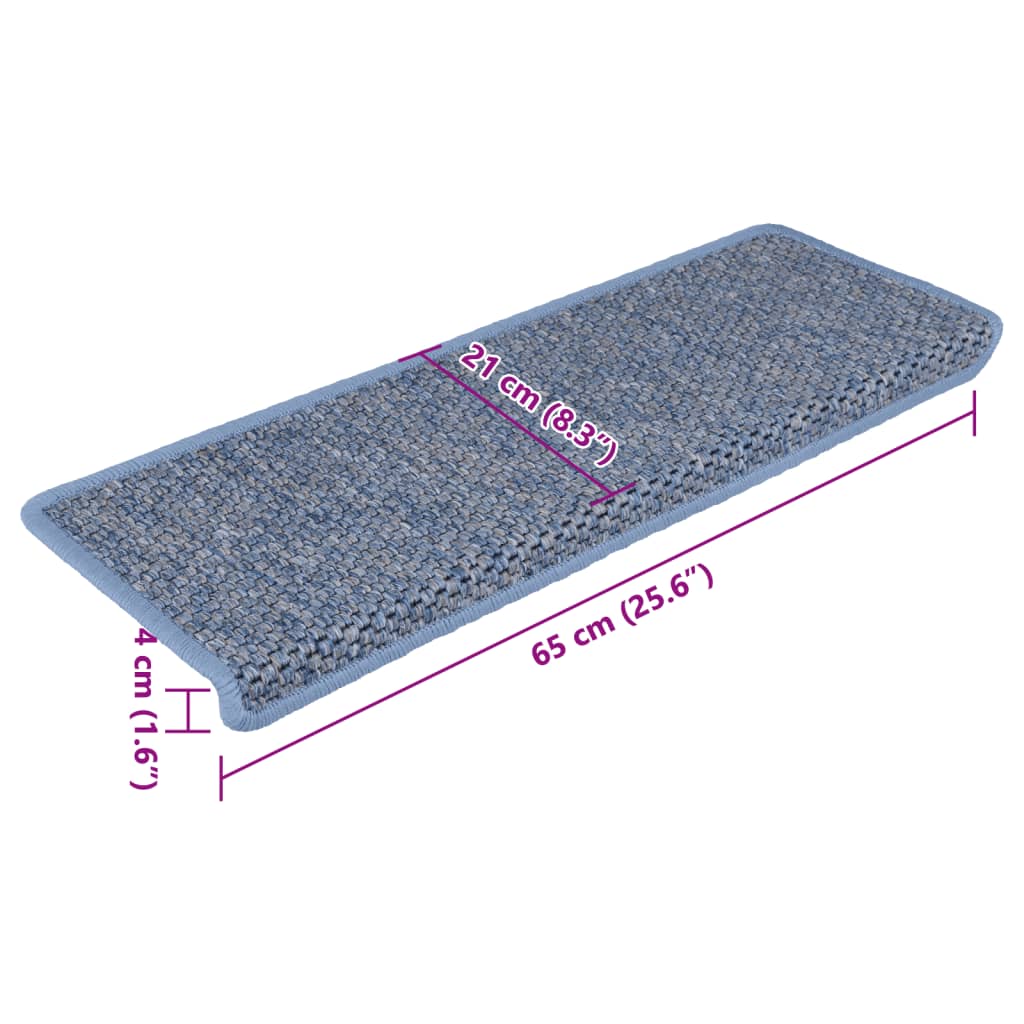 Treppenmatten Selbstklebend Sisal-Optik 15 Stk. 65x21x4 cm Blau