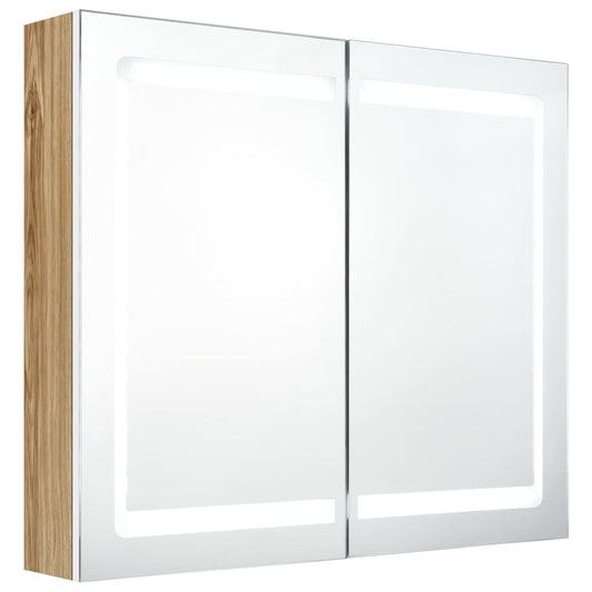 LED-Spiegelschrank fürs Bad Weiß und Eichen-Optik 80x12x68 cm