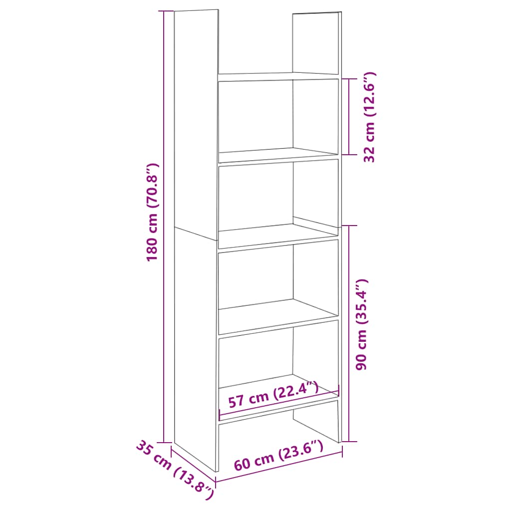 Bücherregal Sonoma-Eiche 60x35x180 cm Holzwerkstoff
