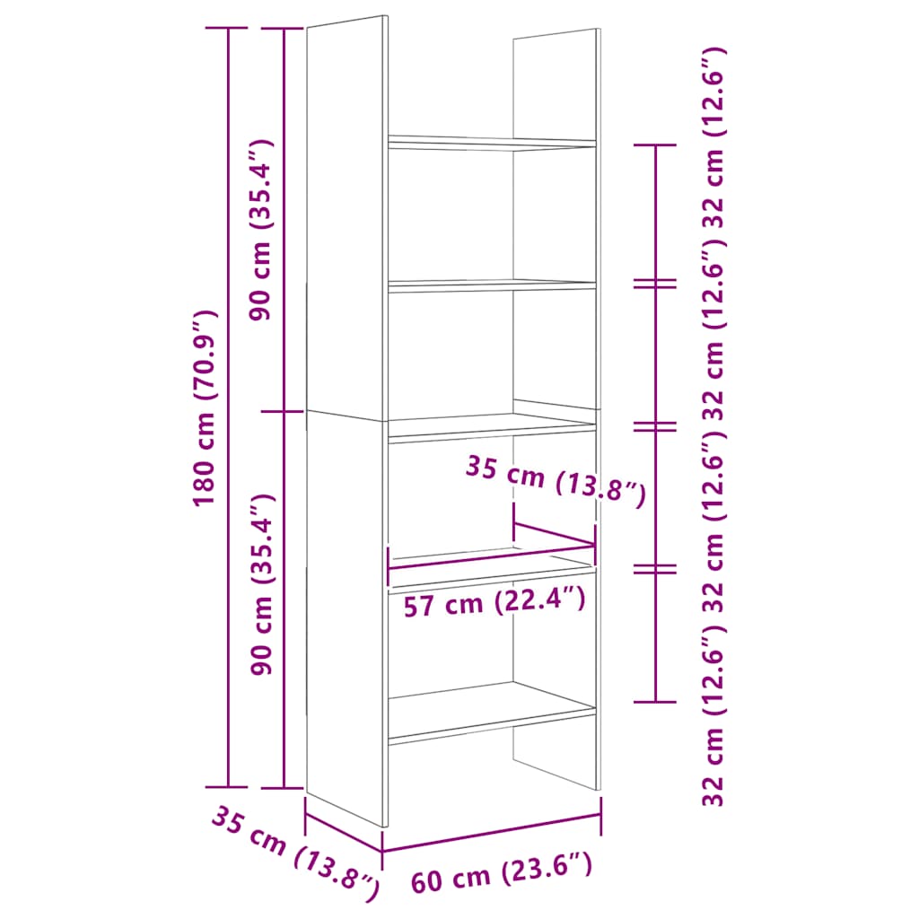Bücherregal Sonoma-Eiche 60x35x180 cm Holzwerkstoff