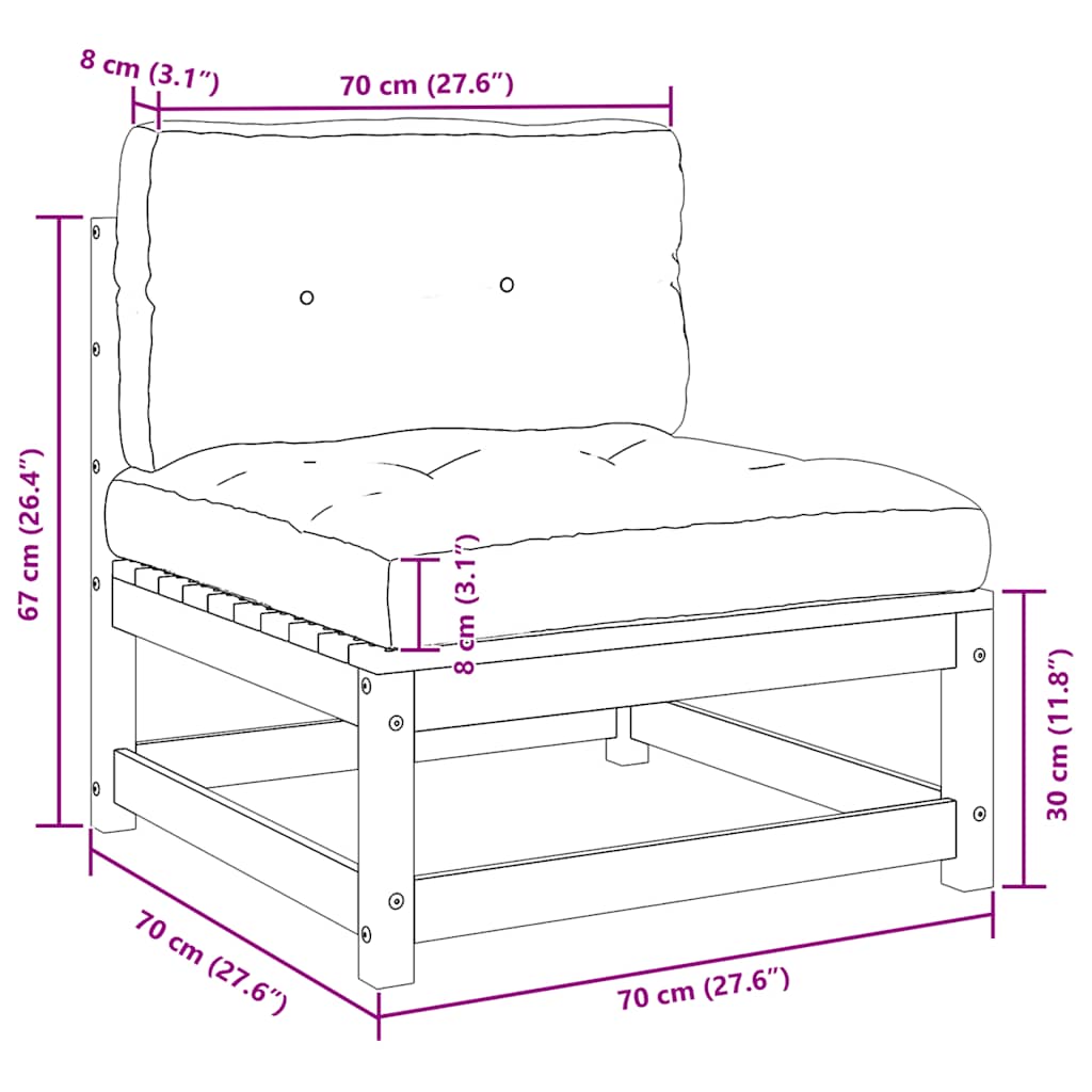 Garten-Mittelsofa mit Anthrazit Kissen Grau Massivholz Kiefer