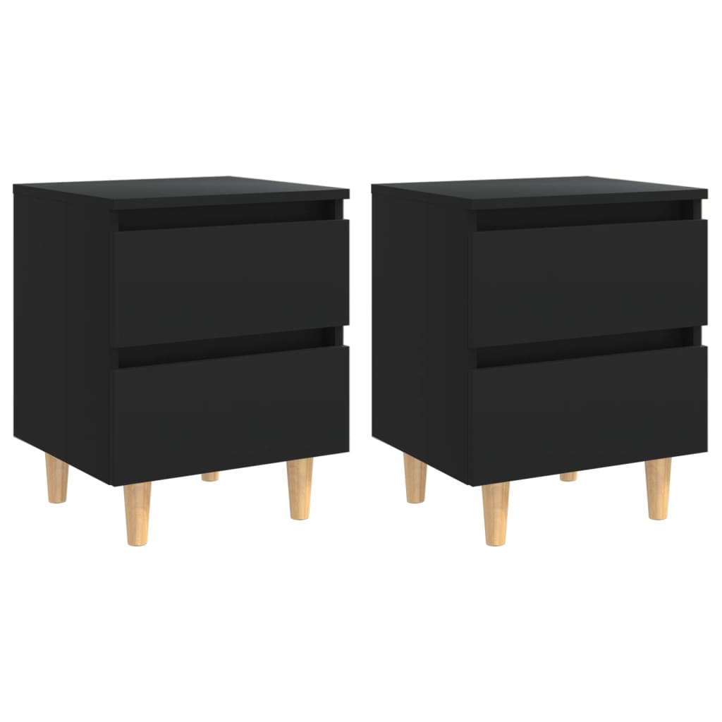 Nachttische 2 Stk. mit Kiefernholz-Beinen Schwarz 40x35x50 cm