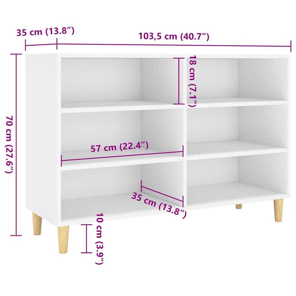 Skænk Hvid 103,5x35x70 cm Træ Materiale