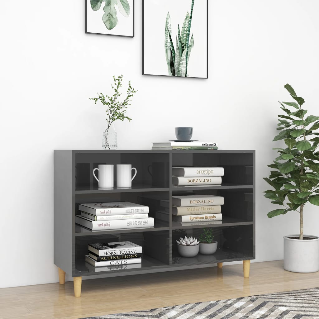 Skænk Højglans Grå 103,5x35x70 cm Træmateriale