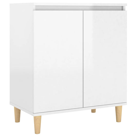 Sideboard mit Massivholz-Beinen Hochglanz-Weiß 60x35x70 cm