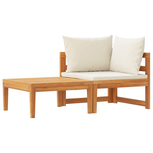 2-tlg. Garten-Lounge-Set mit Kissen Cremeweiß Akazienholz