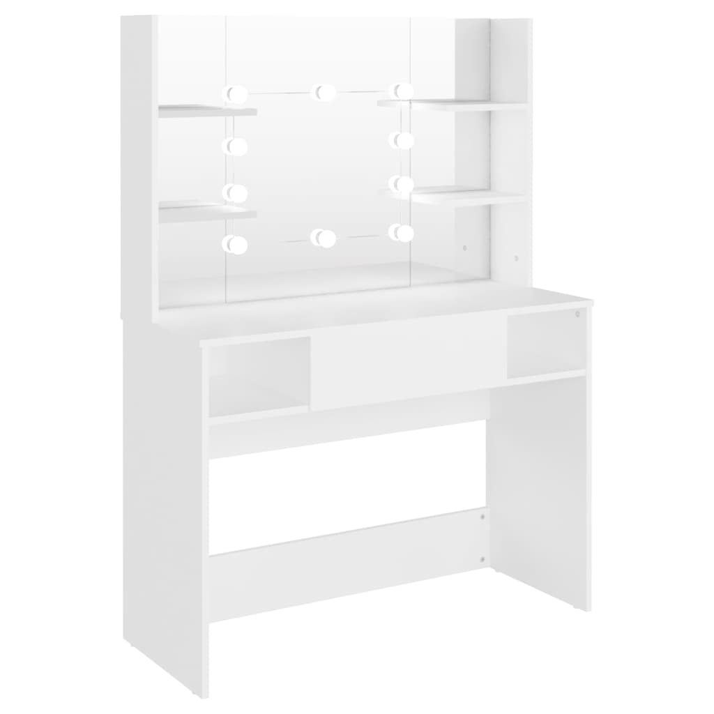 Toiletbord med LED-belysning 100x40x135 cm MDF Hvid