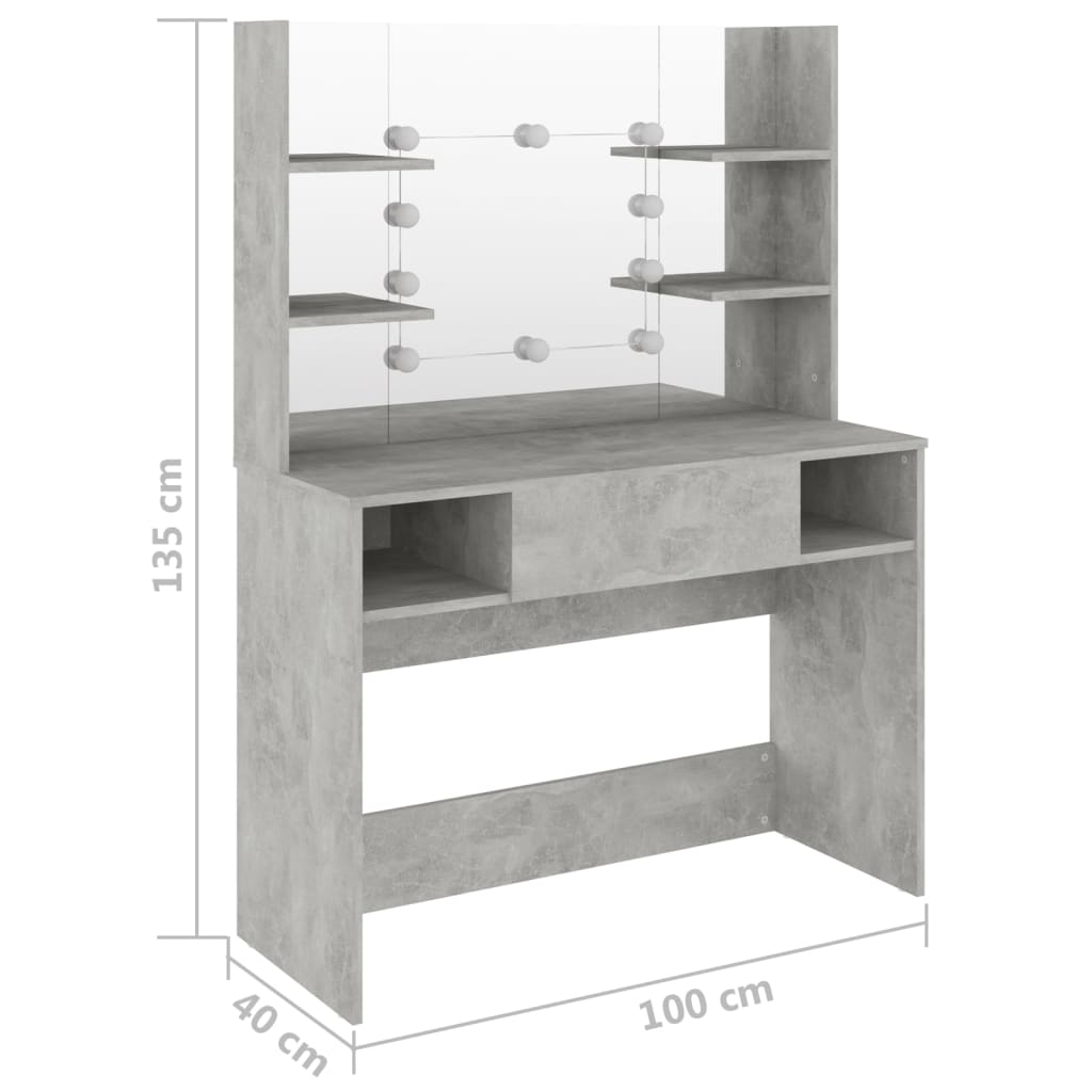 Toiletbord med LED-belysning 100x40x135 cm MDF betongrå