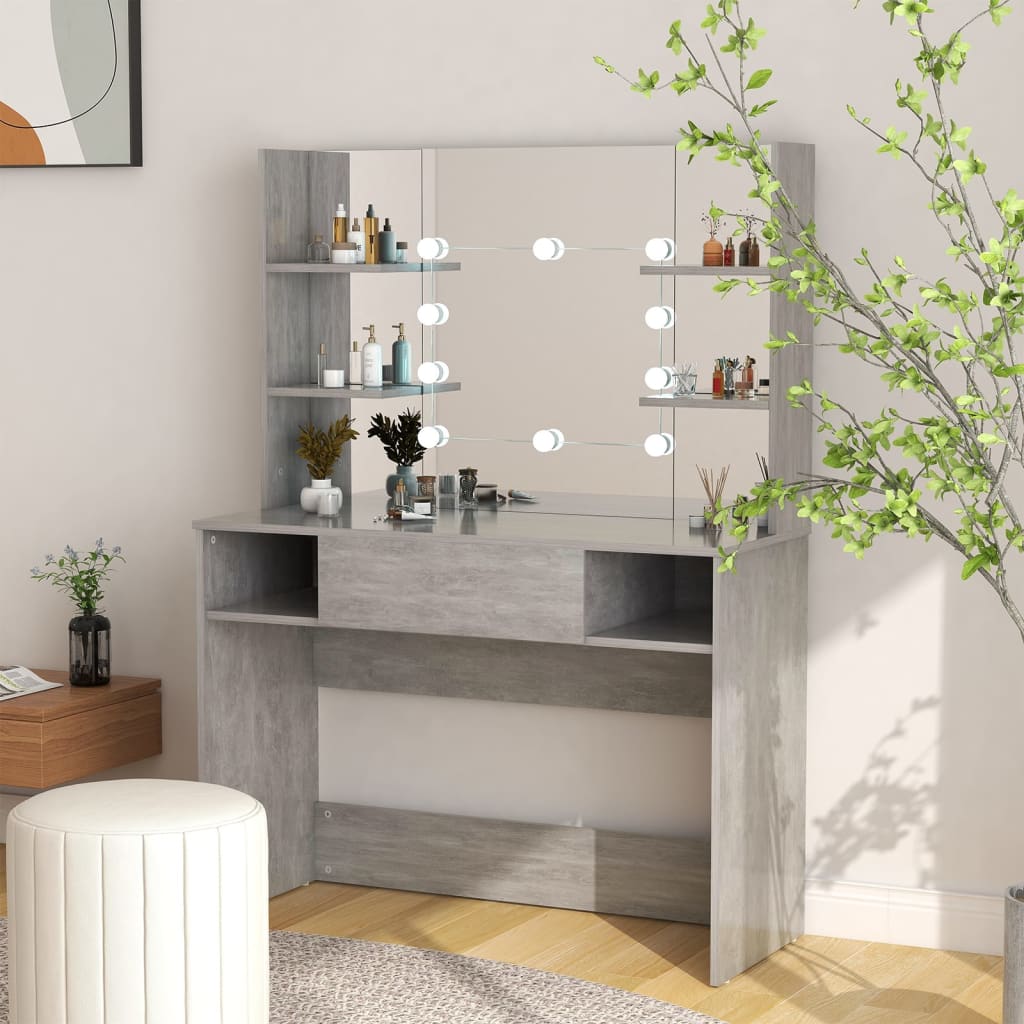 Toiletbord med LED-belysning 100x40x135 cm MDF betongrå
