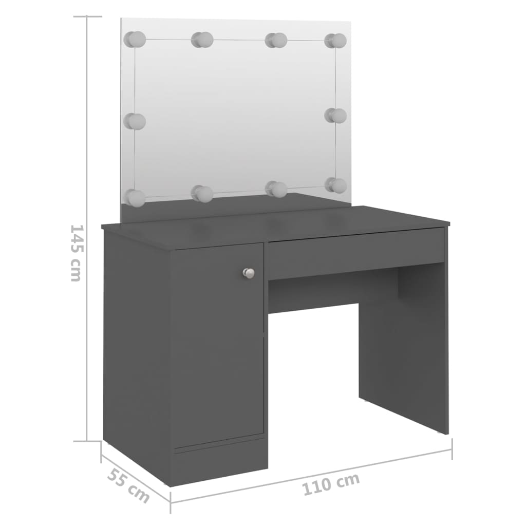 Toiletbord med LED Belysning 110x55x145 cm MDF Grå