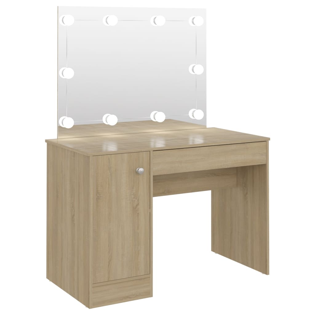 Toiletbord med LED-belysning 110x55x145 cm MDF eg look