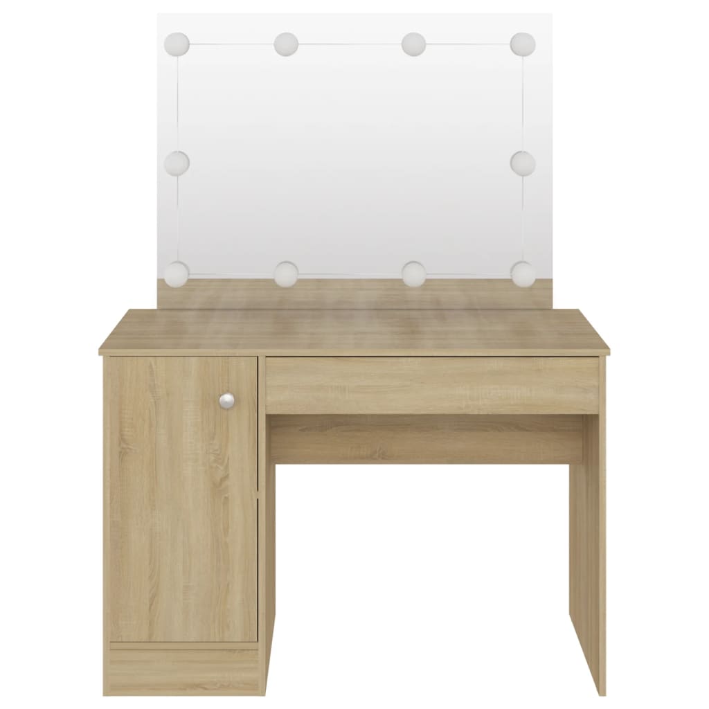 Toiletbord med LED-belysning 110x55x145 cm MDF eg look