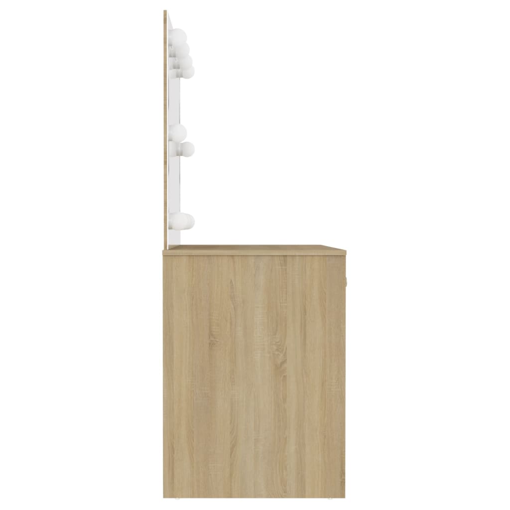 Toiletbord med LED-belysning 110x55x145 cm MDF eg look
