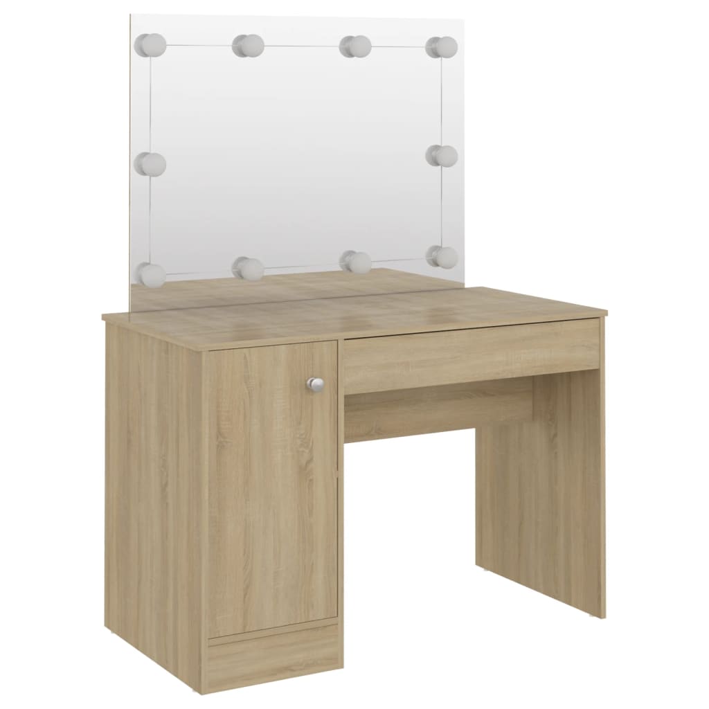 Toiletbord med LED-belysning 110x55x145 cm MDF eg look