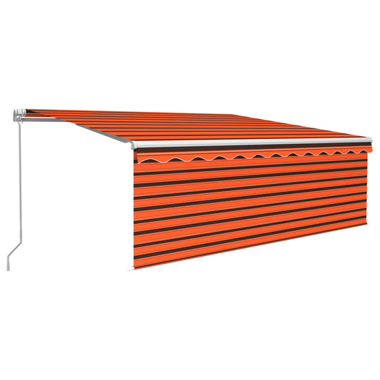 Markise Manuell Einziehbar mit Rollo & LED 4x3 m Orange & Braun
