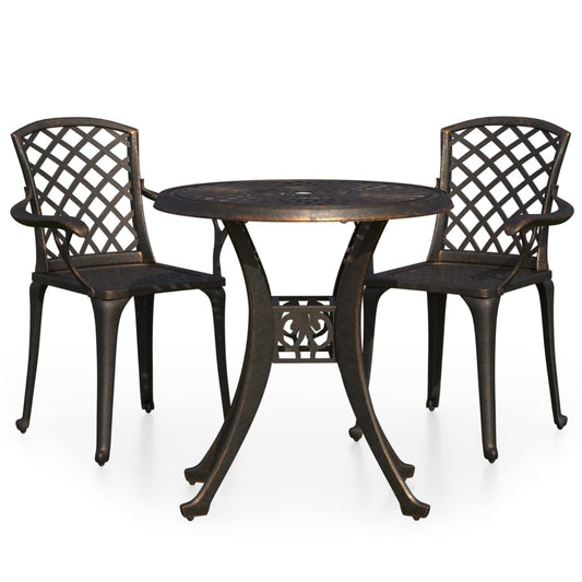 3-tlg. Bistro-Set Aluminiumguss Bronzen