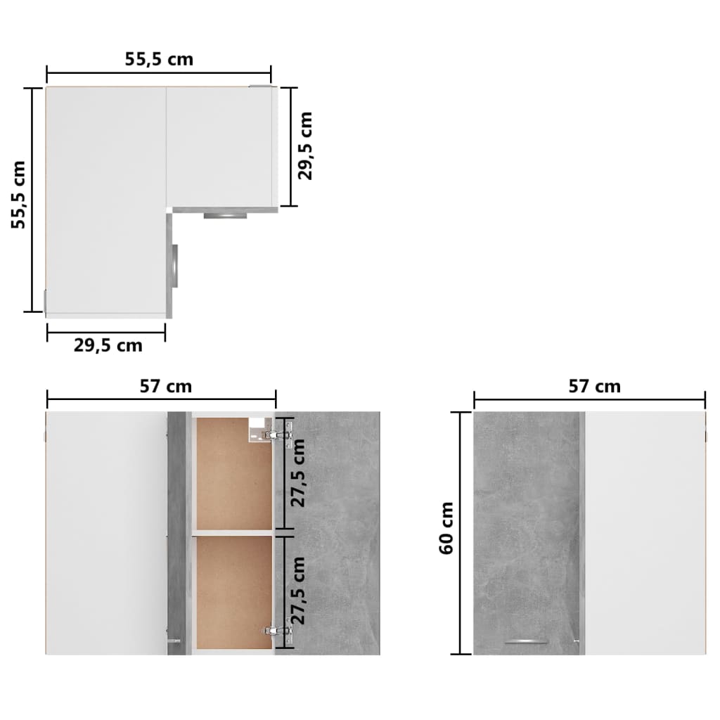 Eckhängeschrank Lyon Betongrau 57x57x60 cm Holzwerkstoff