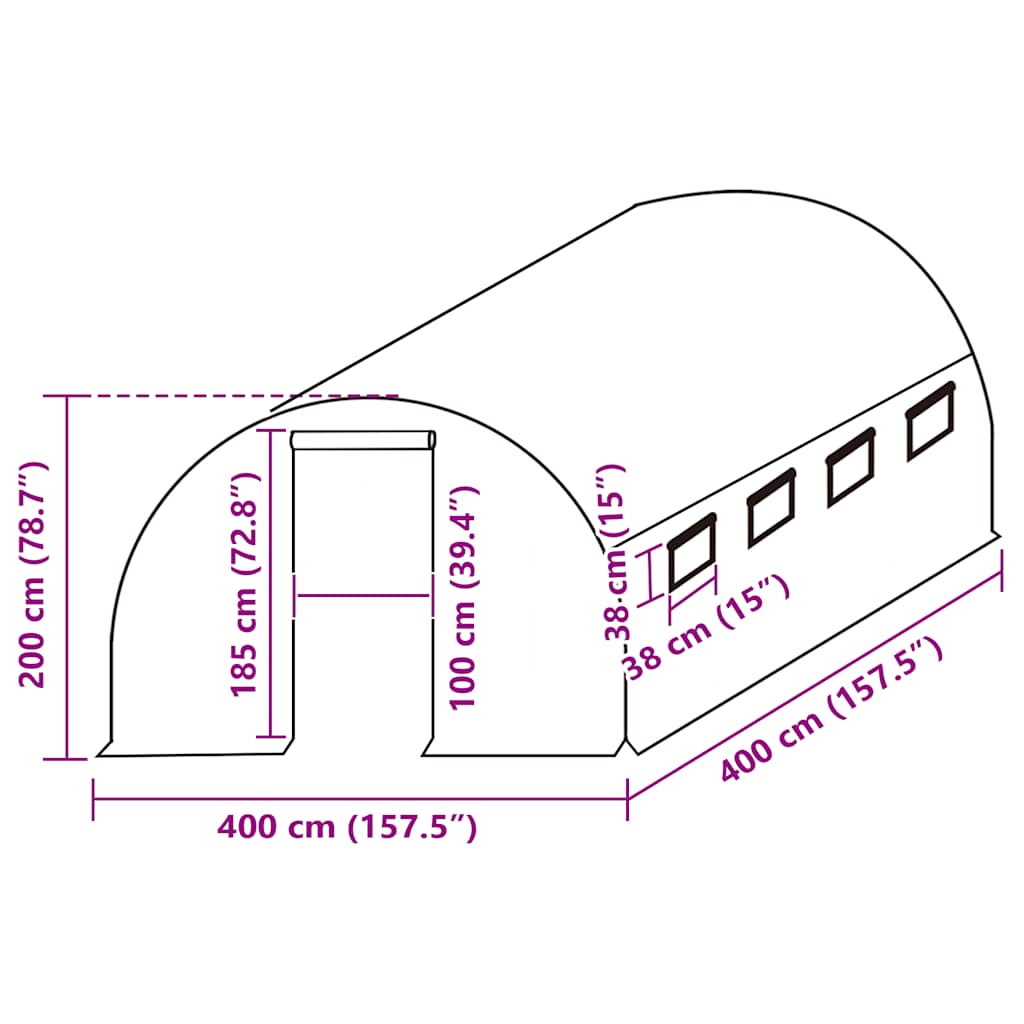 Ersatzabdeckung für Gewächshaus (16 m²) 400x400x200 cm Grün