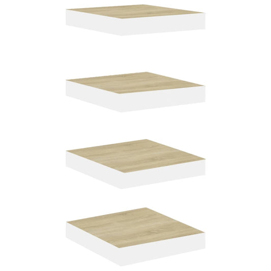 Schweberegale 4 Stk. Eichen-Optik und Weiß 23x23,5x3,8 cm MDF