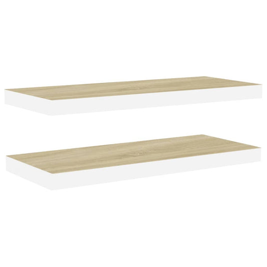Schweberegale 2 Stk. Eichen-Optik und Weiß 80x23,5x3,8 cm MDF