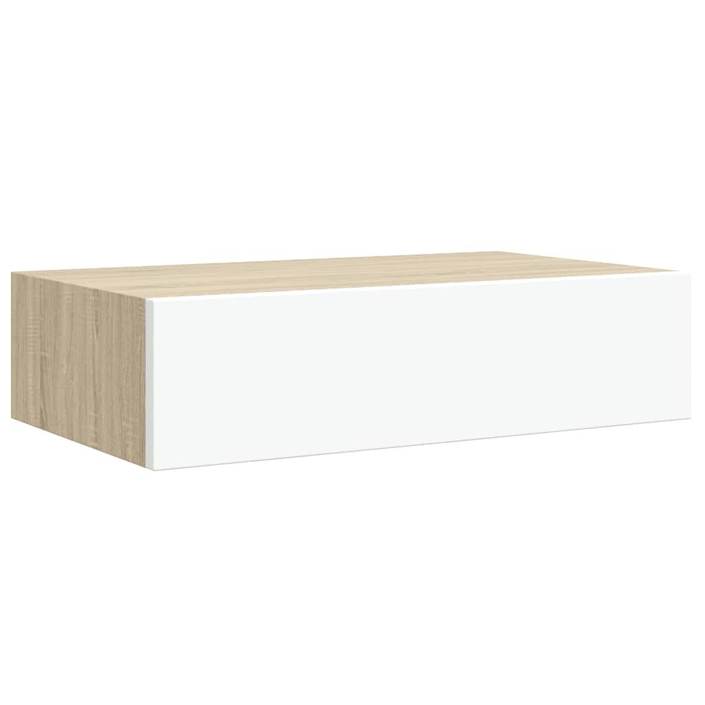 Wandregal mit Schublade Eichen-Optik und Weiß 40x23,5x10 cm MDF