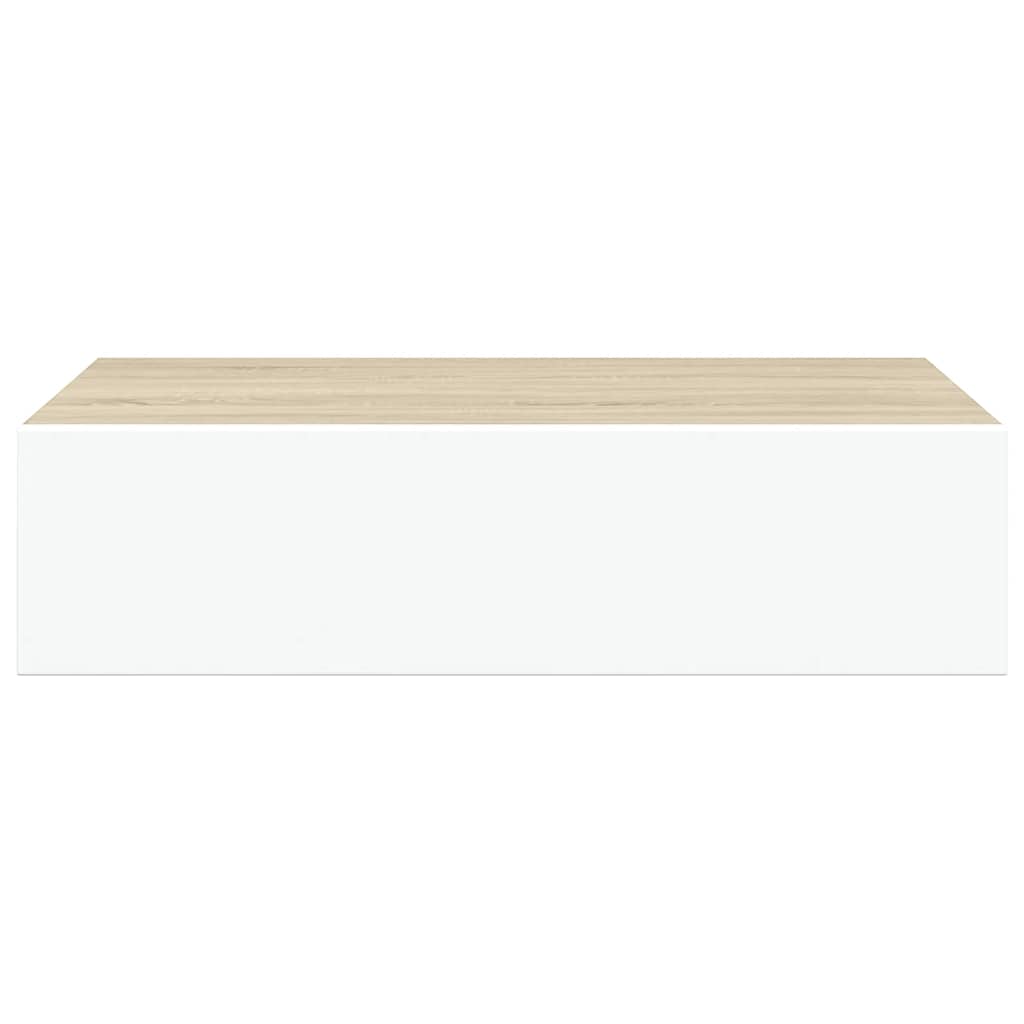 Wandregal mit Schublade Eichen-Optik und Weiß 40x23,5x10 cm MDF