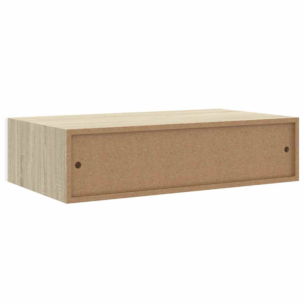 Wandregal mit Schublade Eichen-Optik und Weiß 40x23,5x10 cm MDF