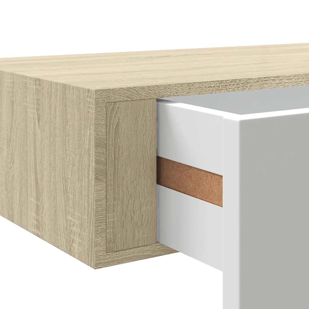 Wandregal mit Schublade Eichen-Optik und Weiß 40x23,5x10 cm MDF