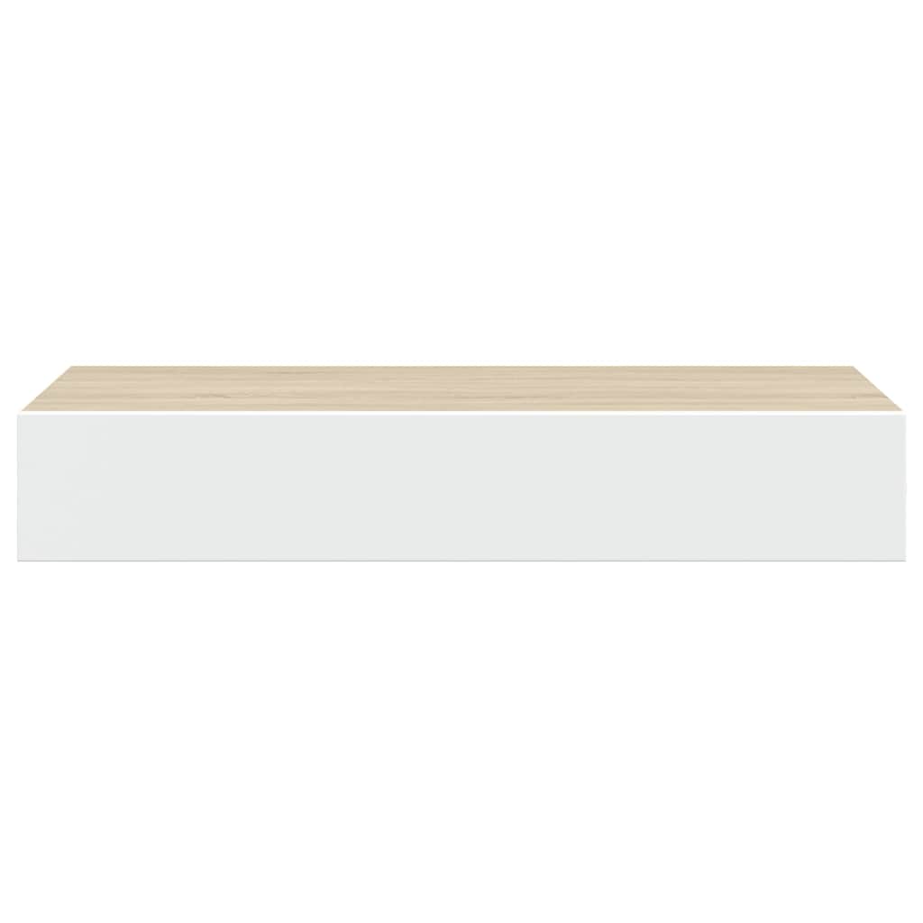 Wandregal mit Schublade Eichen-Optik und Weiß 60x23,5x10 cm MDF