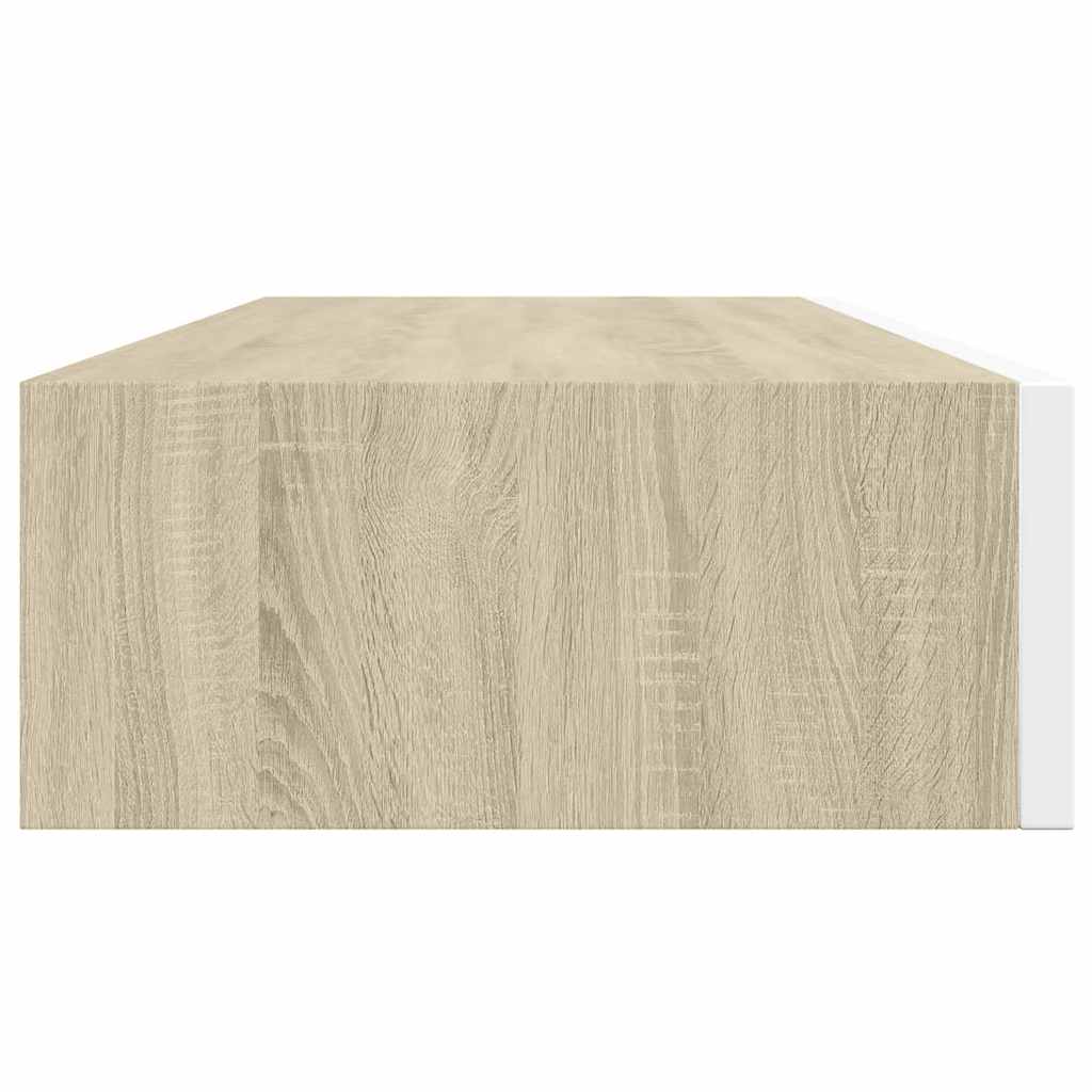 Wandregal mit Schublade Eichen-Optik und Weiß 60x23,5x10 cm MDF