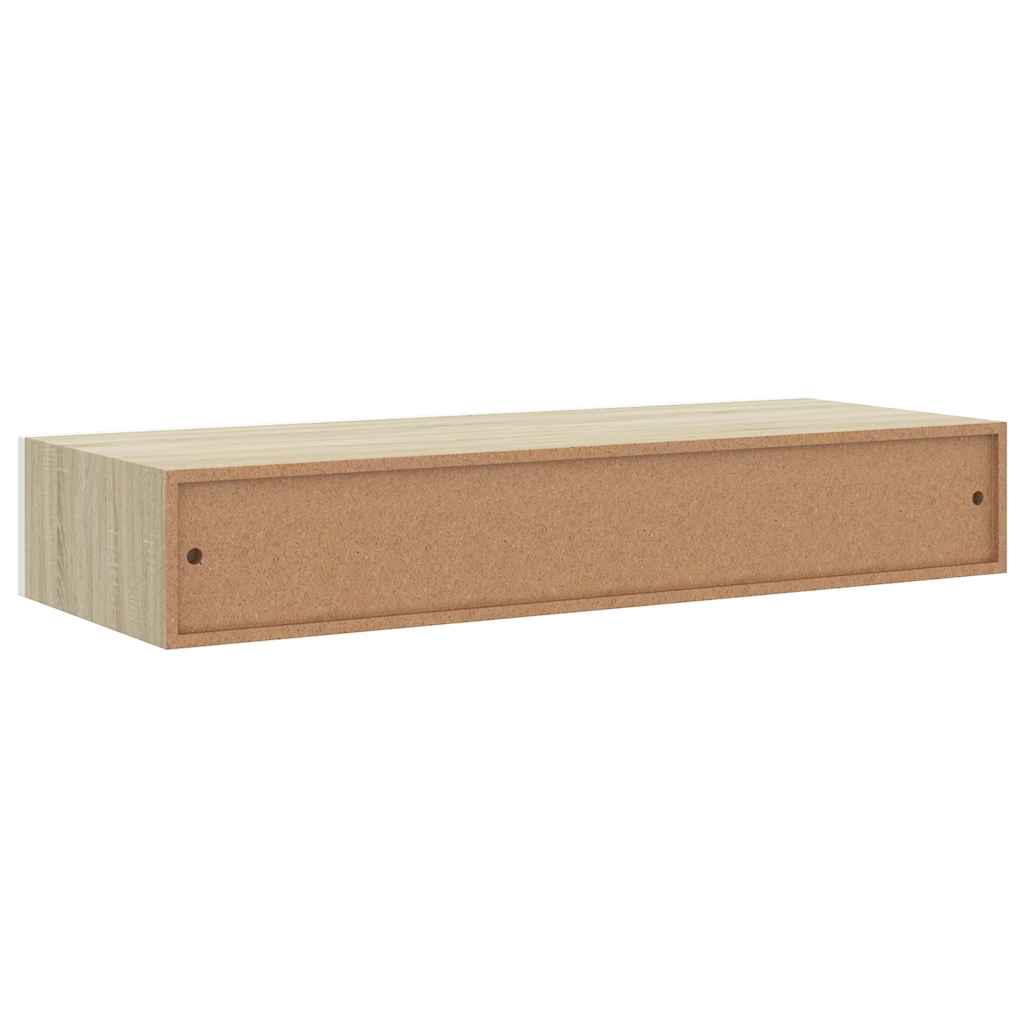 Wandregal mit Schublade Eichen-Optik und Weiß 60x23,5x10 cm MDF