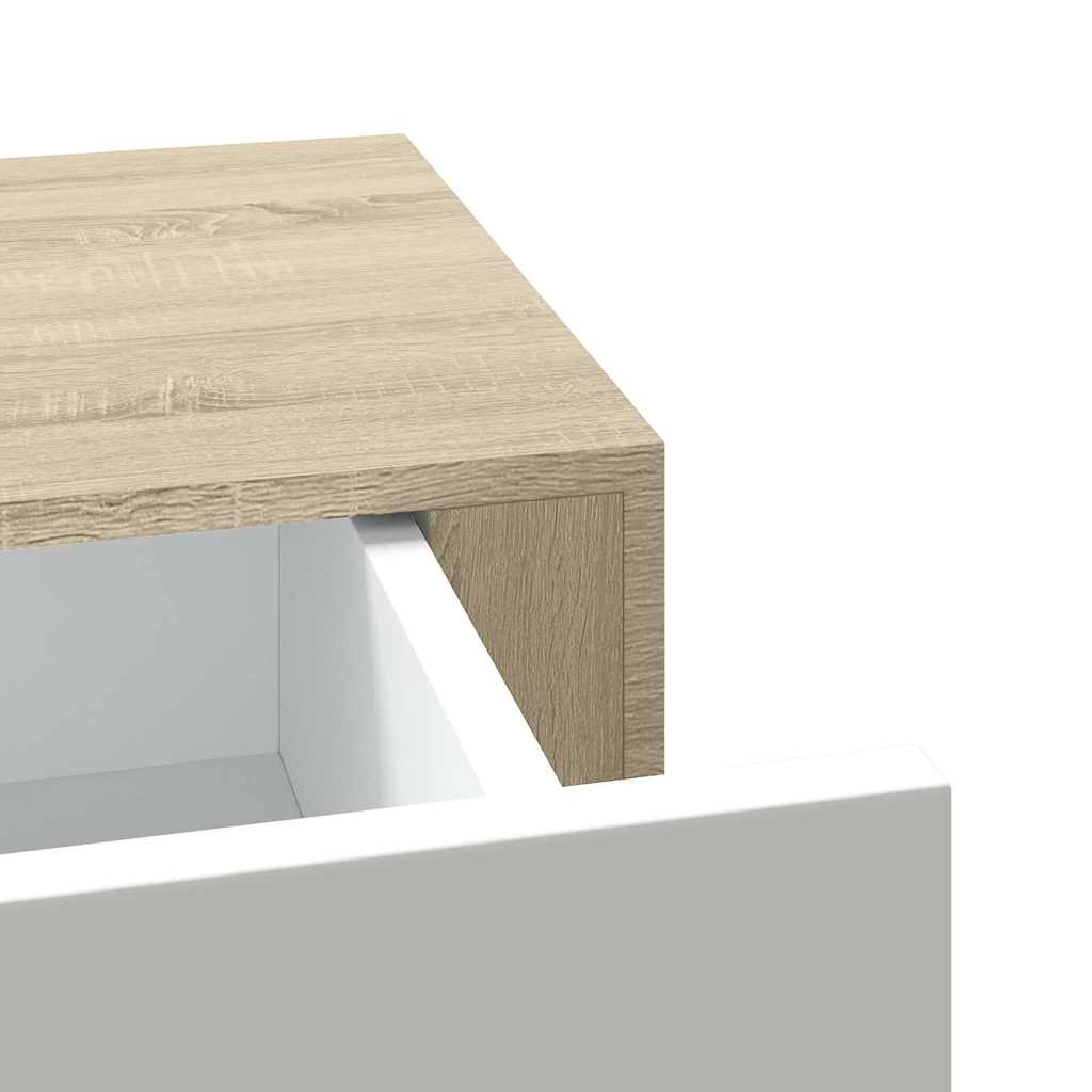 Wandregal mit Schublade Eichen-Optik und Weiß 60x23,5x10 cm MDF