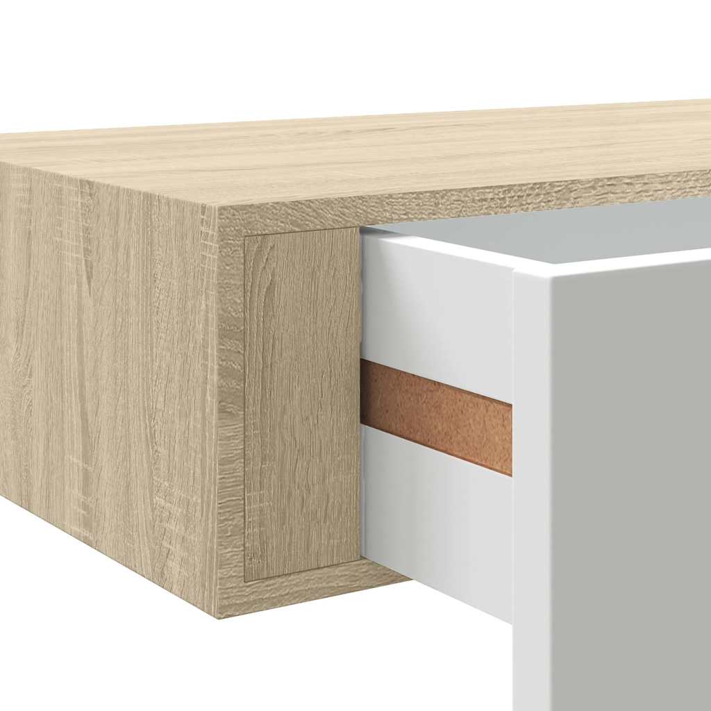 Wandregal mit Schublade Eichen-Optik und Weiß 60x23,5x10 cm MDF