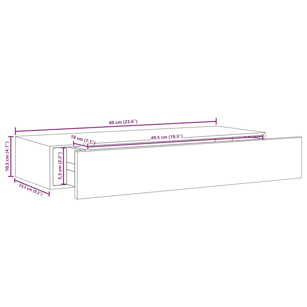 Wandregal mit Schublade Eichen-Optik und Weiß 60x23,5x10 cm MDF