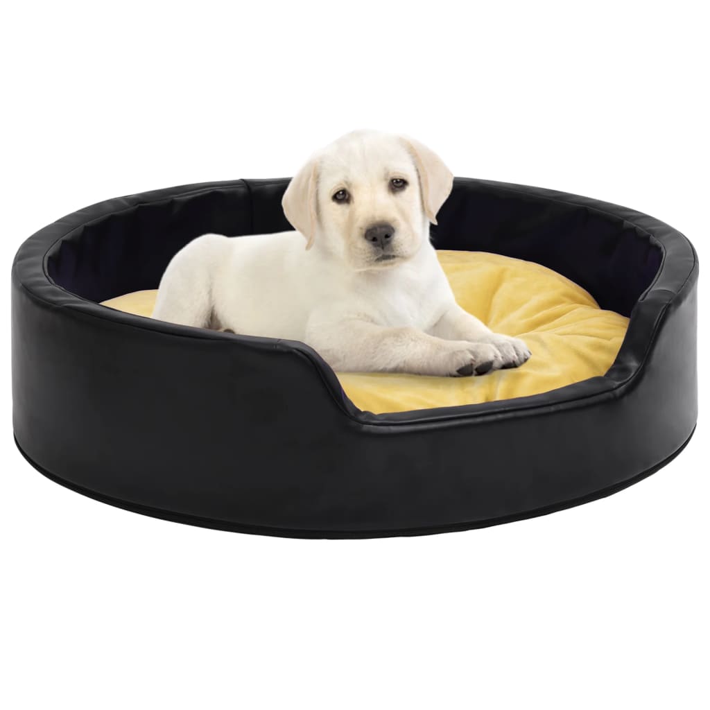 Hundeseng Sort-Gul 99x89x21 cm Plys og kunstlæder