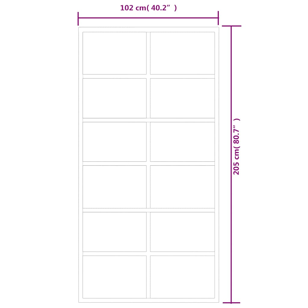 Skydedør ESG glas og aluminium 102x205 cm sort